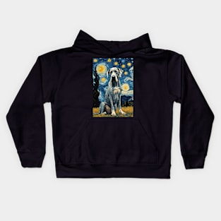 Great Dane Dog Breed Painting in a Van Gogh Starry Night Art Style Kids Hoodie